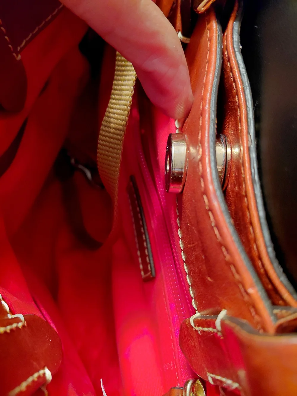 Dooney & Bourke Pebble Leather Satchel in Taupe with Chestnut Trim